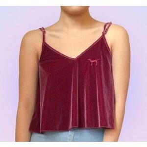 PINK by VS Velvet Velour Crop Cami Magenta L Y2K Glam Lounge Soft Club Night Out